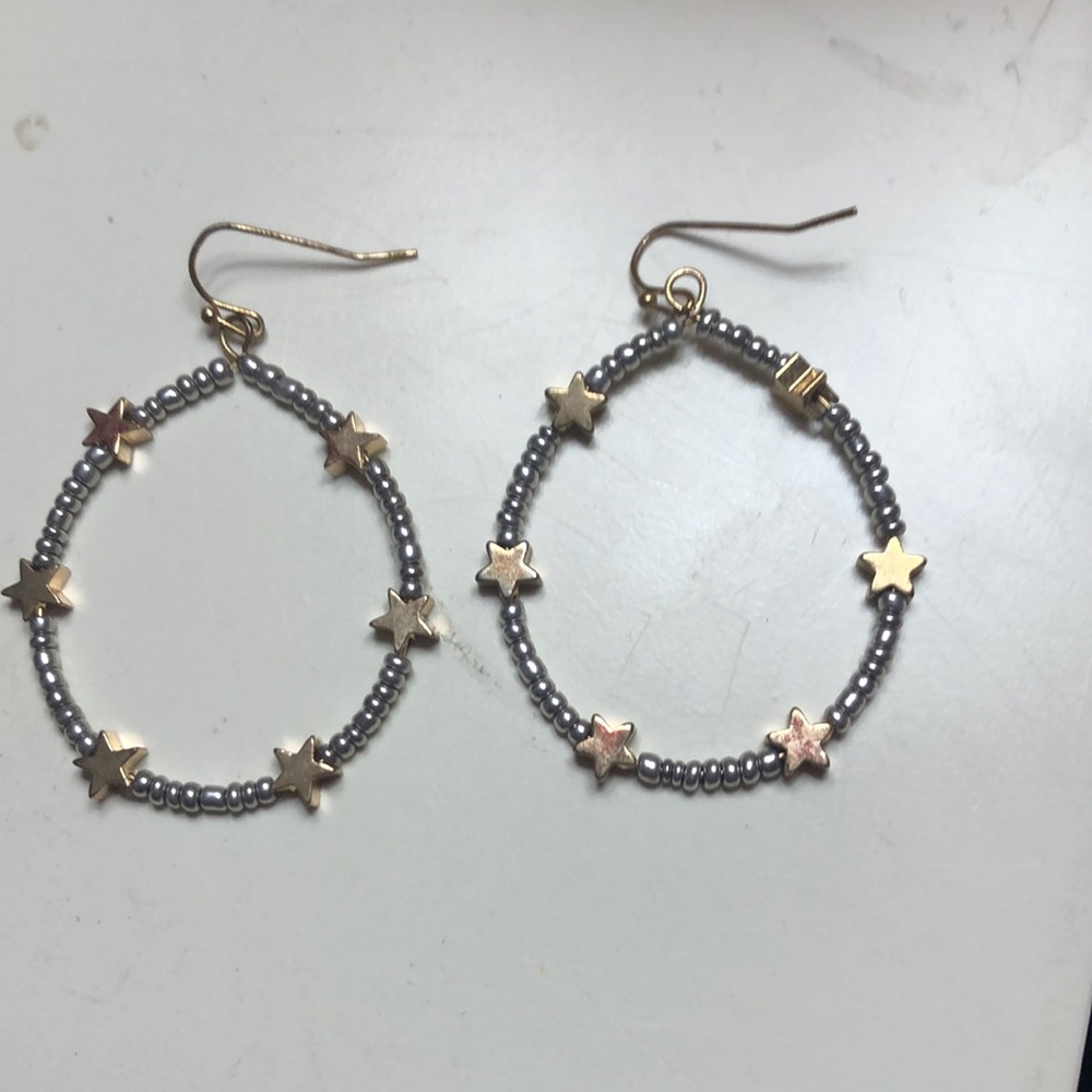 Gold and silver star hoop earrings